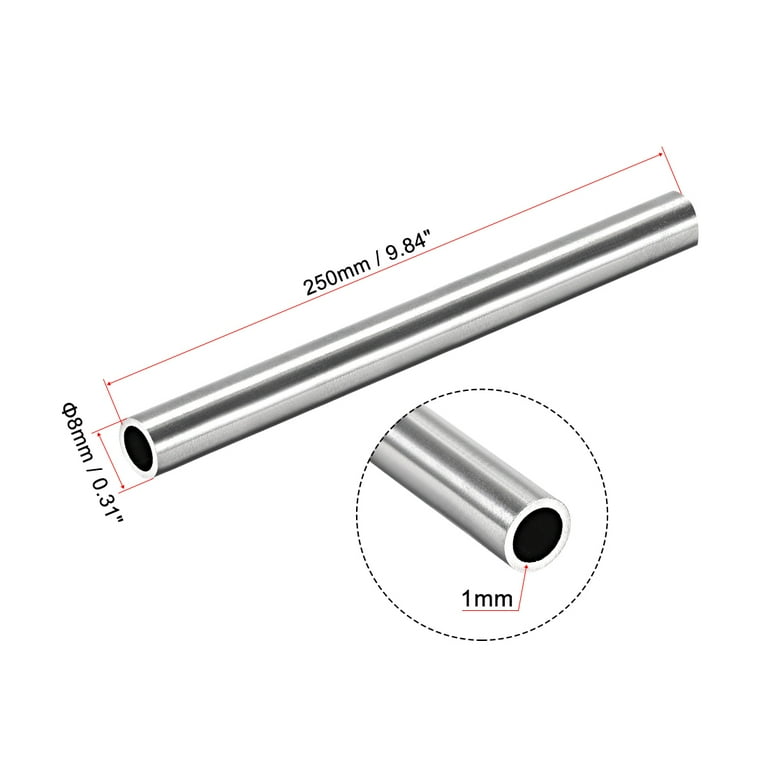 2 Pcs 304 Stainless Steel Round Tube – 8mm OD, 1mm Wall, 250mm Length Seamless Pipe