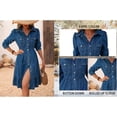 thumbnail image 4 of Women's Flowy Denim Dress Lapel Long Puff Sleeve Button Down A Line Swing Ruffle Jean Dress, 4 of 5