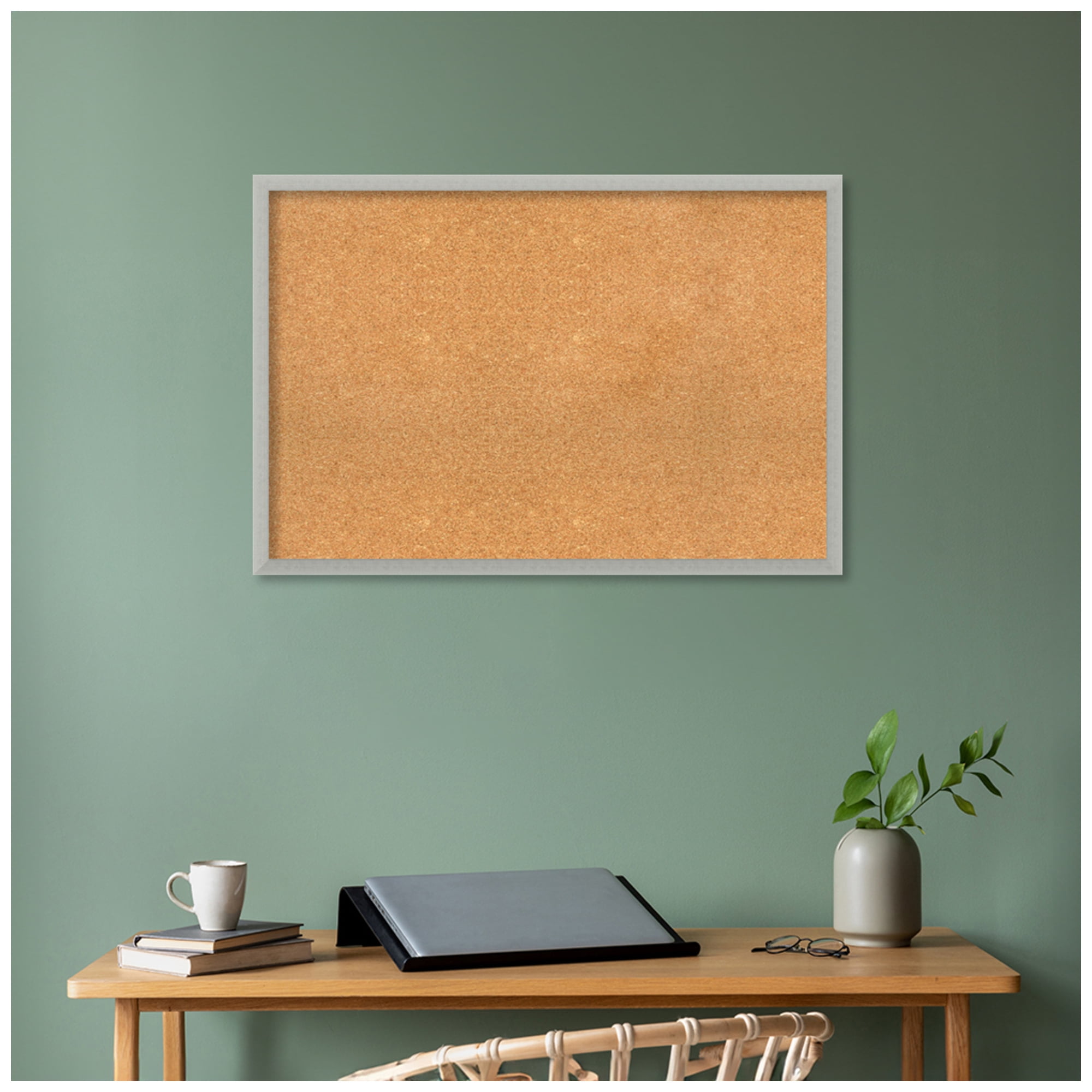 Amanti Art Natural Cork Board Wood Framed Silver Leaf Bulletin Board 38 in. x 26 in.