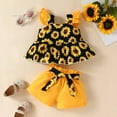 thumbnail image 6 of Girls Outfits Fly Sleeve Sunflower Prints T Shirt Tops Vest Shorts Baby Clothes For Girls Black 9 Months-12 Months, 6 of 7