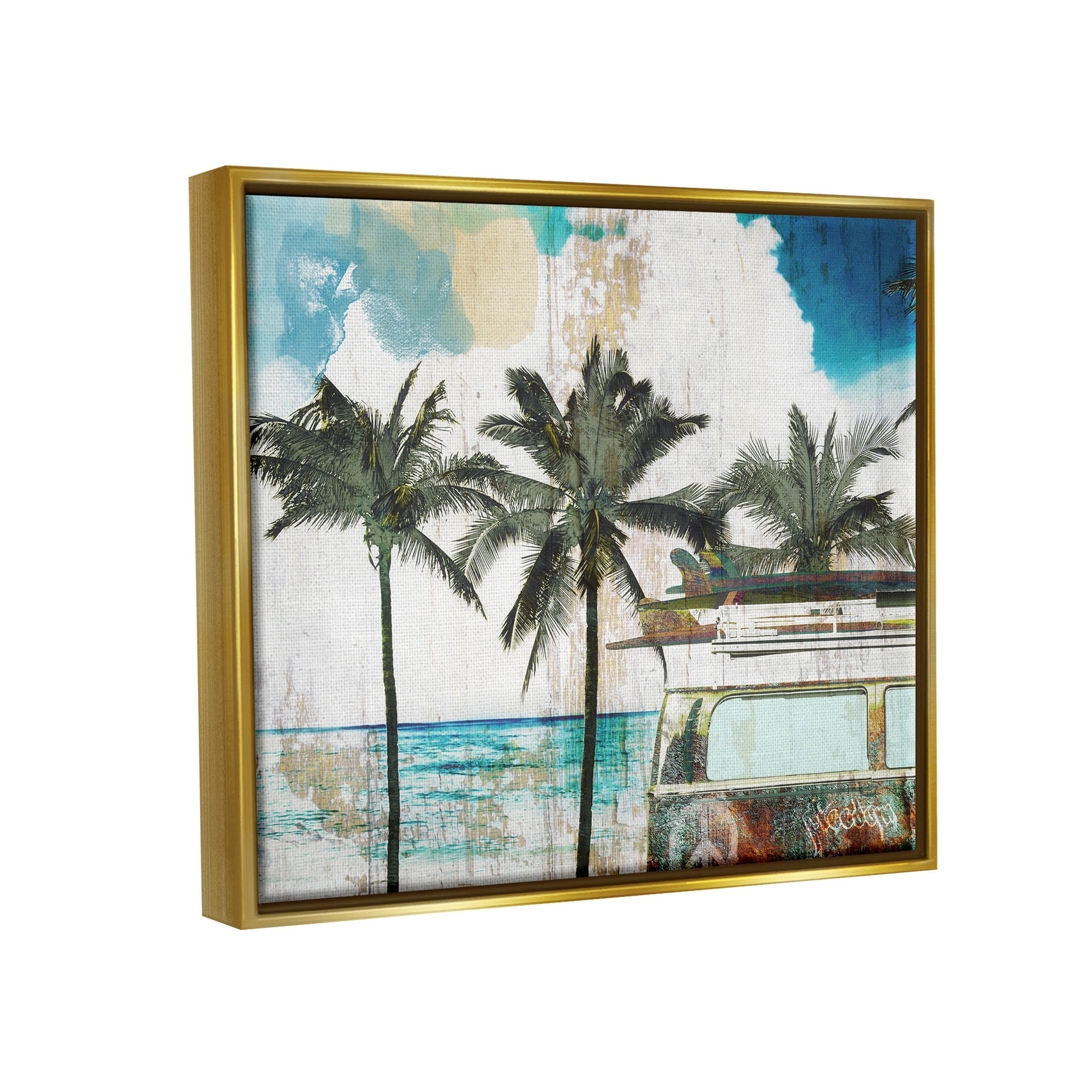Stupell Industries Rustic Vacation Palm Trees Graphic Art Metallic Gold Floating Framed Canvas Print Wall Art, Design by Sophie 6