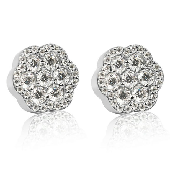Men's Women's Large 925 Sterling Silver Flower Set Cluster Stud Hip Hop Earrings