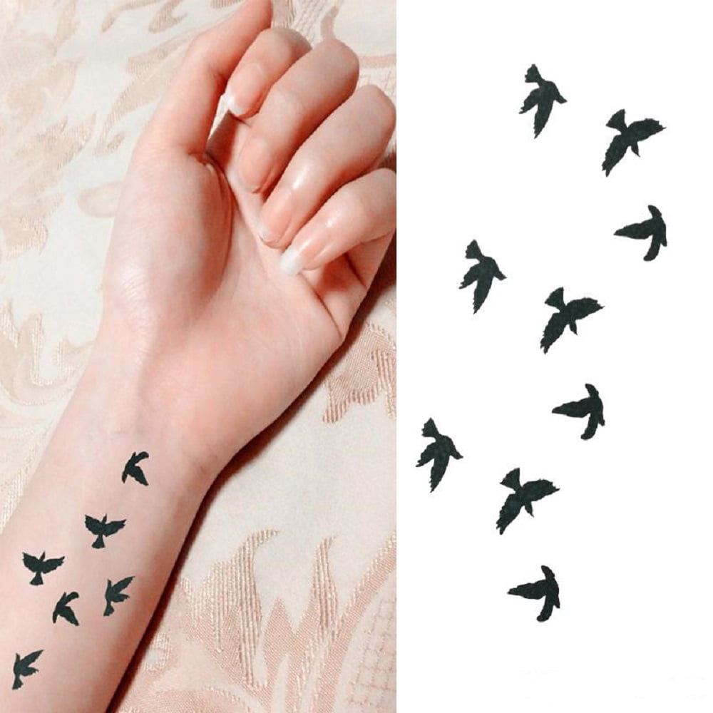 4pcs Temporary Tattoo Stickers, Black Fly Bird Feather Galaxy Diamond  Butterfly Small Pattern Design, For Fingers, Ear, Wrist And Other Small  Parts Of Body | SHEIN USA