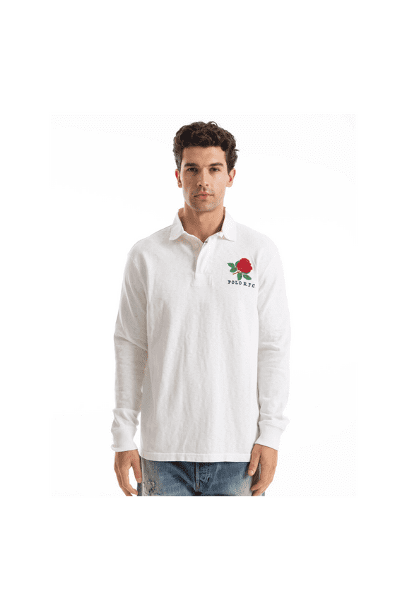 Classic Fit Jersey Graphic Rugby Shirt, White, Medium