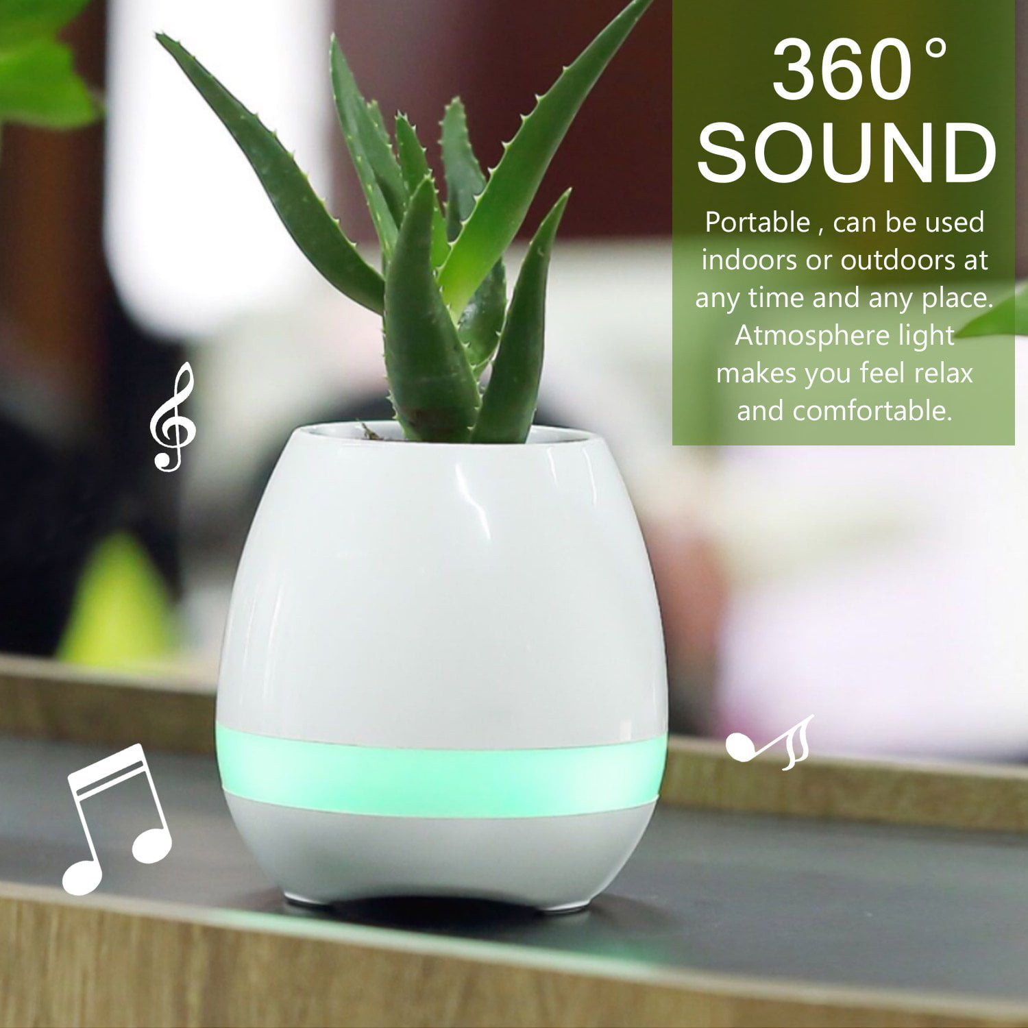 Smart Music Flower-Pot Planter, Touch-Play Indoor Plant-Pot, Wireless Speaker Rechargeable / Round Decorative Muti-Color LED Lights Bowl Vase, Gift , 4 Inch, White - Walmart.com