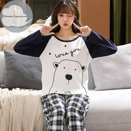 

QWZNDZGR Spring Autumn Women s Sleep Lounge Pajama Long Sleeved Girl Pajama Set Cartoon Pyjamas Cotton Sleepwear M L XL XXL XXXXL Fashion