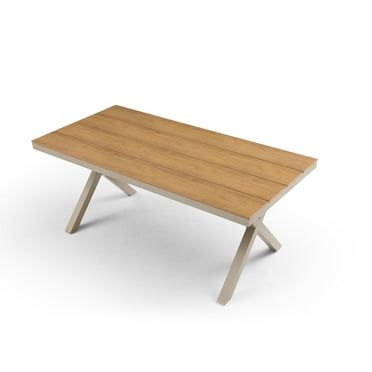 70.87" Rectangular Outdoor Dining Table with X-Shape Aluminum Legs-Brown