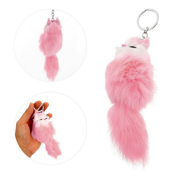 FOMIYES 1Pcs Fox Shape Pink Plush Metal Keychain for Teen Girls Bag Decor Fashionable Pendant 5.9x2x2in