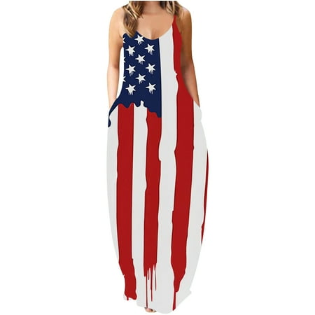 

Hvyesh Women s 4th of July Dresses Casual Plus Size Maxi Dress Patriotic Graphic Crew Neck Sundresses Bohemian Sleeveless Trendy Dresses 2023 Red