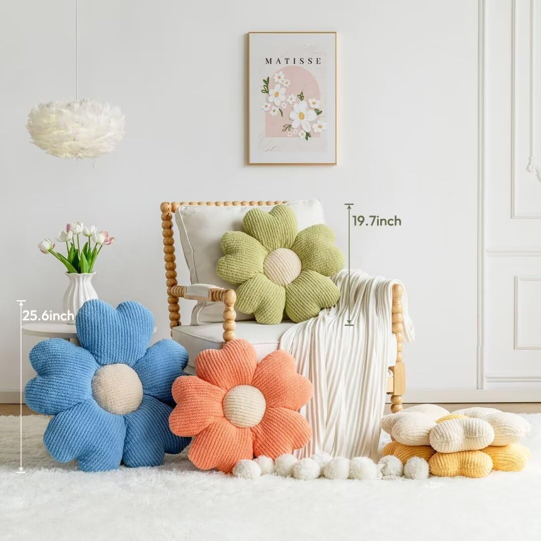 COOKCOK Flower Pillow, 19.7" Flower Shaped Throw Pillow, Daisy Plush Floor Pillow Seat Cushion Cute Aesthetic Decorative Throw Pillows for Bed Home Sofa Chair Couch Decor, Green