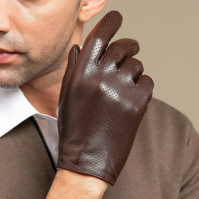 Guantes de cuero genuino para hombre, primavera y otoño, guantes de piel de oveja para conducir, para montar, huecos, transpirables, de una sola capa, finos, para reparación de manos