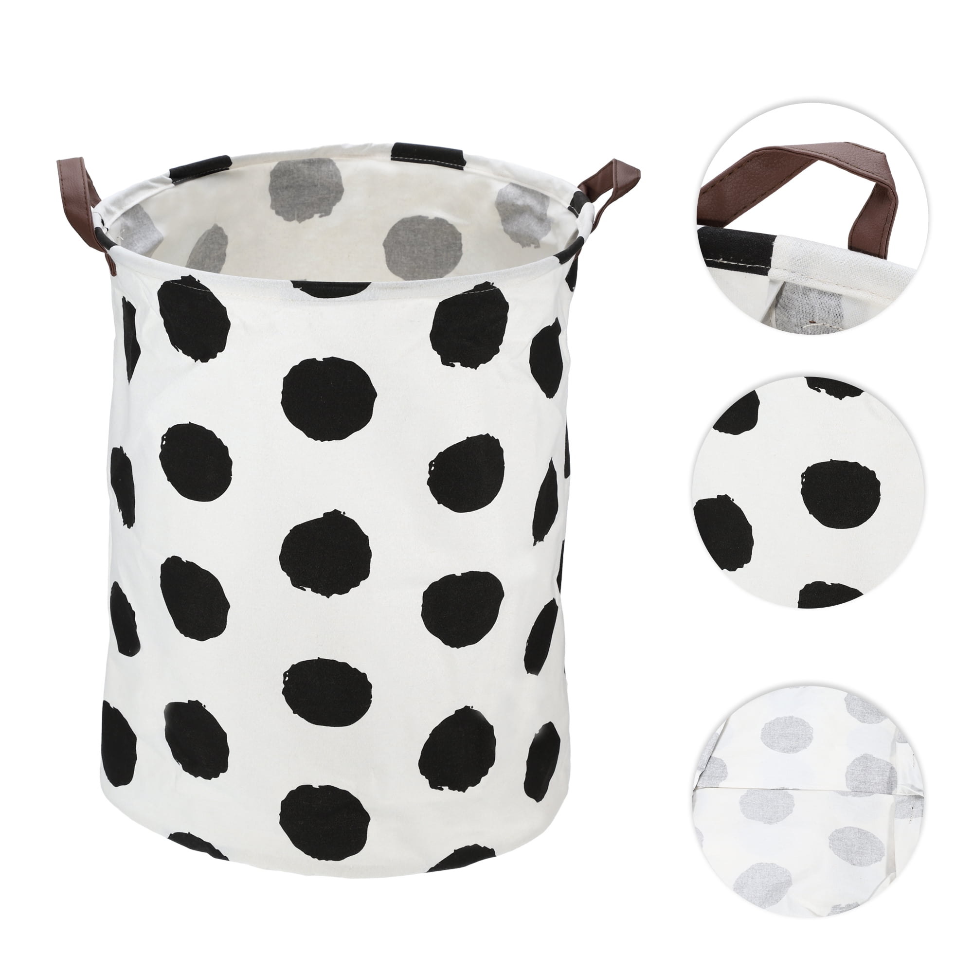 Unique Bargains Foldable Cylindrical Laundry Basket 19.69"x15.75" 60L Black Polka Dots