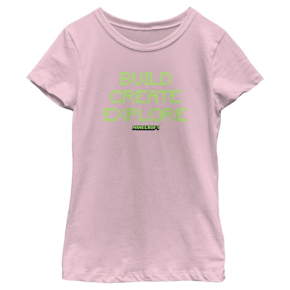 Girl's Minecraft Pixelated Build Create  Graphic Tee Light Pink X Small