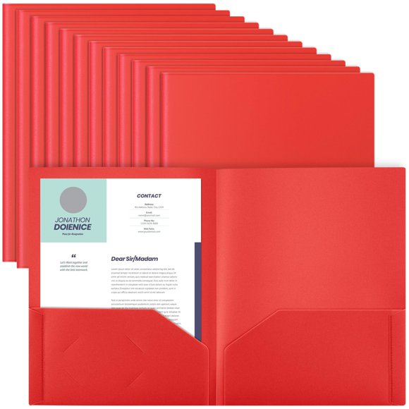 Carpetas de plástico Gueevin, 24 unidades, con bolsillos para tamaño carta, color rojo