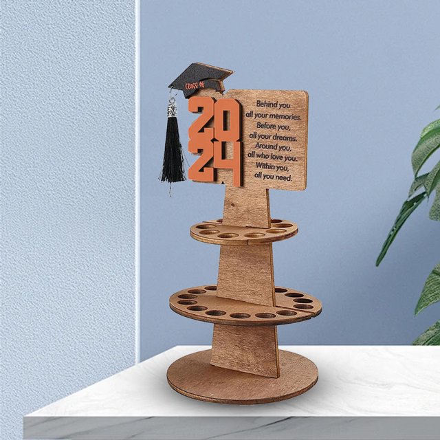 Portamonedas de madera de doble capa con 25 agujeros, decoración para sombrero de graduación, soporte para dinero para decoración de aniversario y cumpleaños