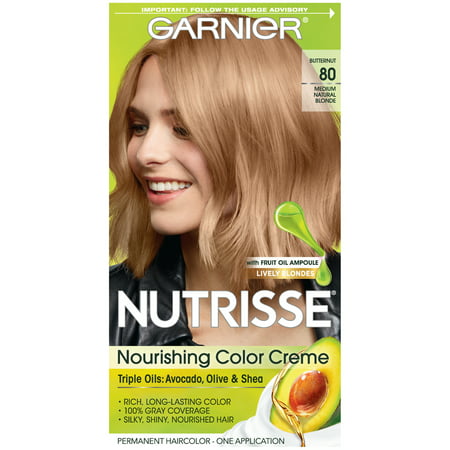 Garnier Nutrisse Nourishing Hair Color Creme (Blondes), 80 Medium Natural Blonde (Butternut), 1 kit