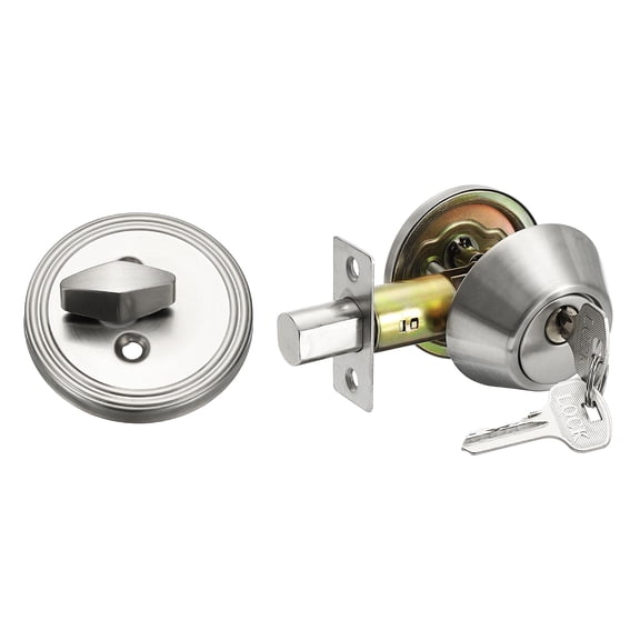 Uxcell Cylinder Deadbolt Door Lock Round Entry Front Door Handle Sets for Door Silver Tone