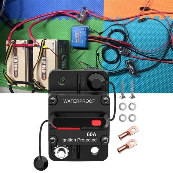 Nilight 60A Circuit Breaker for Marine Boat Trolling Motor Automotive RV Trailer Solar System Battery Disconnect with Manual Reset Switch, Copper Wire Lug