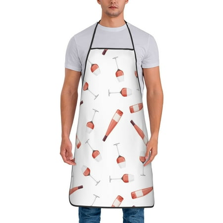 

Apron for Men Women Simple Wine Glasses Wine Bottle Waterproof Chef Kitchen Baking Apron with Long Ties Aprons for Cooking Baking and Gardening Kitchen Collection