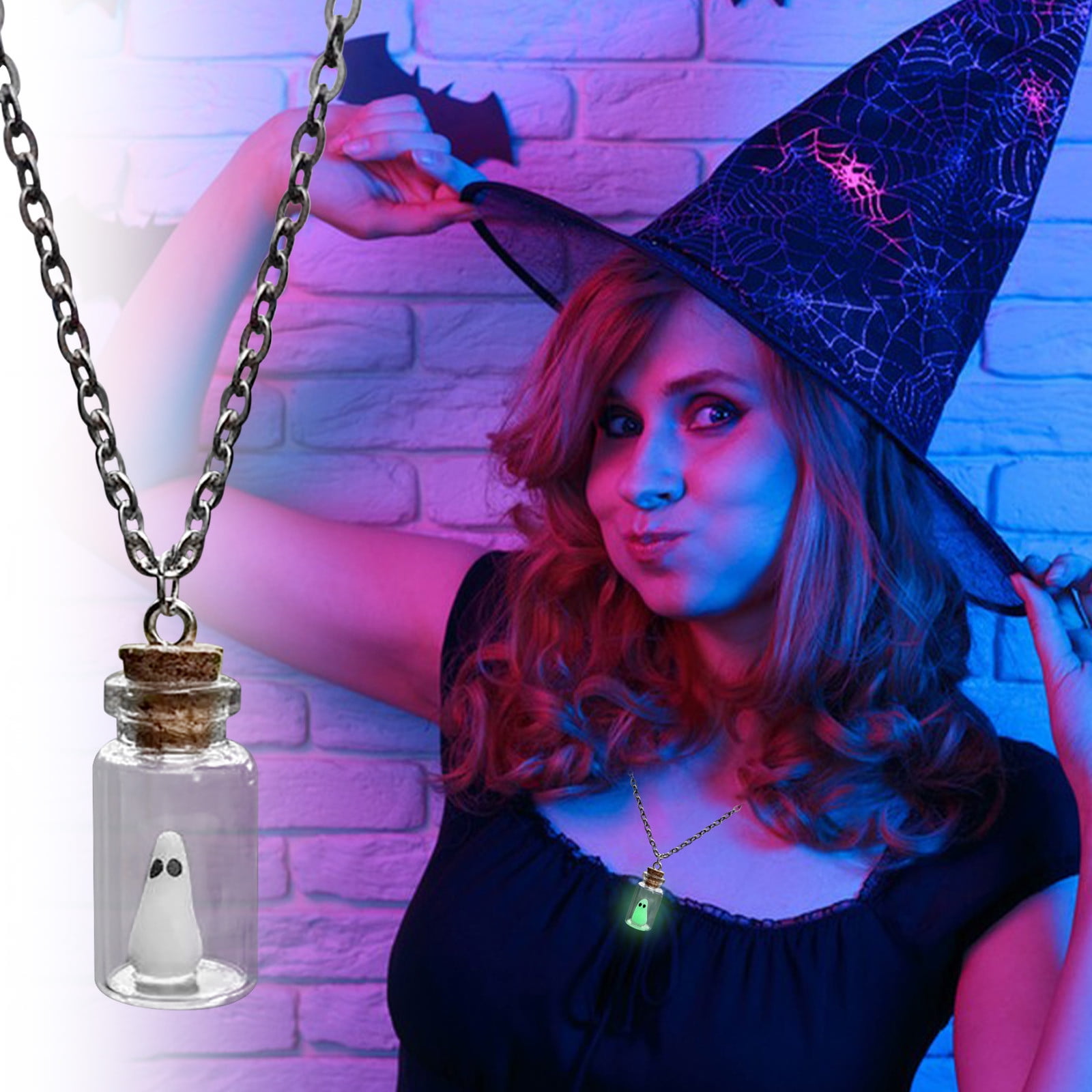 OAVQHLG3B Ghost in A Bottle Pendant Necklace,Glow In The Dark Ghost Necklace The Adopt A Ghost Necklace Halloween Jewelry for Women and Men