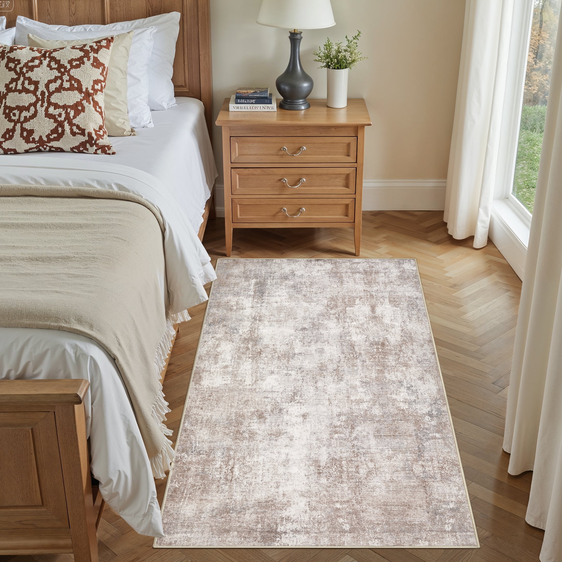 Uermei 3x5 Washable Entryway Rug: Non-Slip Soft Abstract Indoor Area Rug for Living Room Kitchen Bedroom, Stain-Resistant Door Mat Throw Carpet for Laundry Foyer Home Decor - Brown