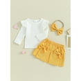 thumbnail image 2 of Suealasg Kids Girls Spring Skirt Outfits 3pcs Toddler Baby Girls Clothes 3M 6M 9M 1T 2T 3T 4T Little Girls Flying Sleeve Ribbed Tops and Corduroy Mini Skirt Headband Set, 2 of 9