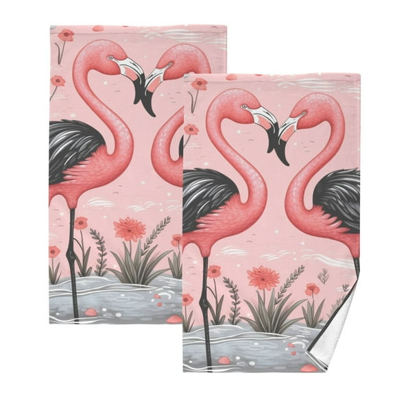 Pink Black Flamingos Hand Towels Cotton Bath Towels Large Face Towels Absorbent for Bathroom 2 Packs