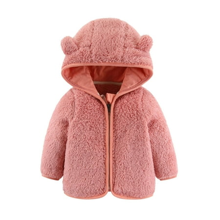 

Cindysus Girl Thicken Long Sleeve Sherpa Coat Girls Loose Jackets Hooded Neck Winter Solid Color Casual Fuzzy Fleece Jacket Pink 80/6-12M