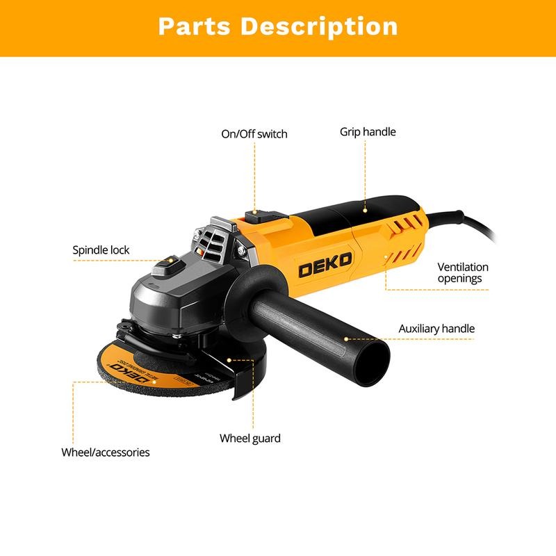 DEKO 110V Angle Grinder 12000 RPM 7.5A Power Tool Suitable for Sanding, Grinding, Wire Brushing & Abrasive Cutting Professional Grinding Electric Tool