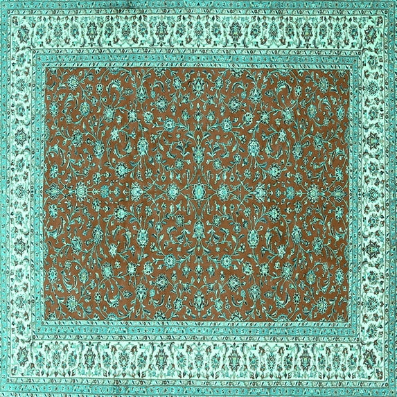 Ahgly Company Machine Washable Indoor Square Persian Turquoise Blue Traditional Area Rugs, 4' Square
