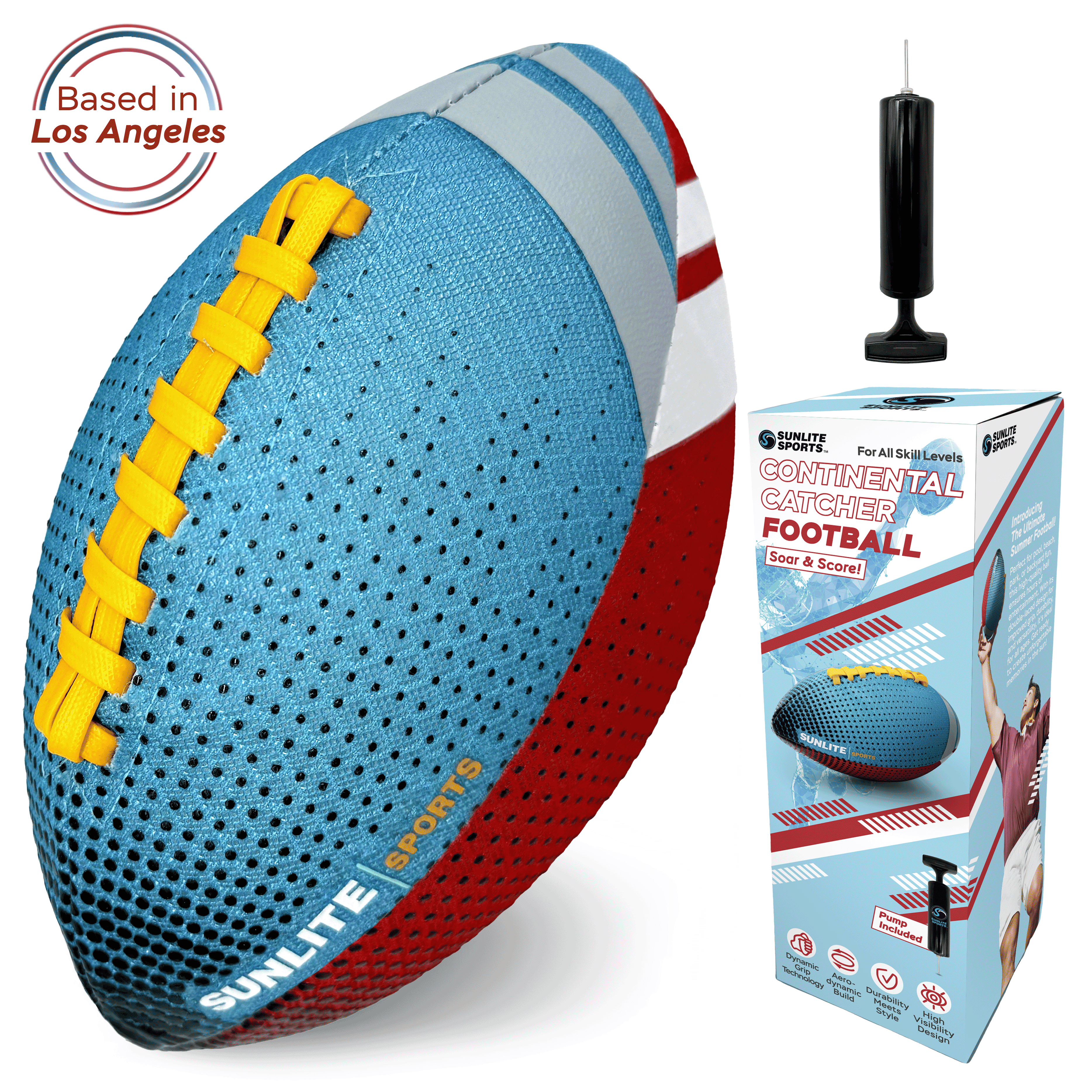 Sunlite Sports Waterproof Football - Water Football, Beach Football, Kids Games, Pool Games, Beach Games, Water Games, Special Grip, Easy Inflating, Lightweight, All-Weather Football