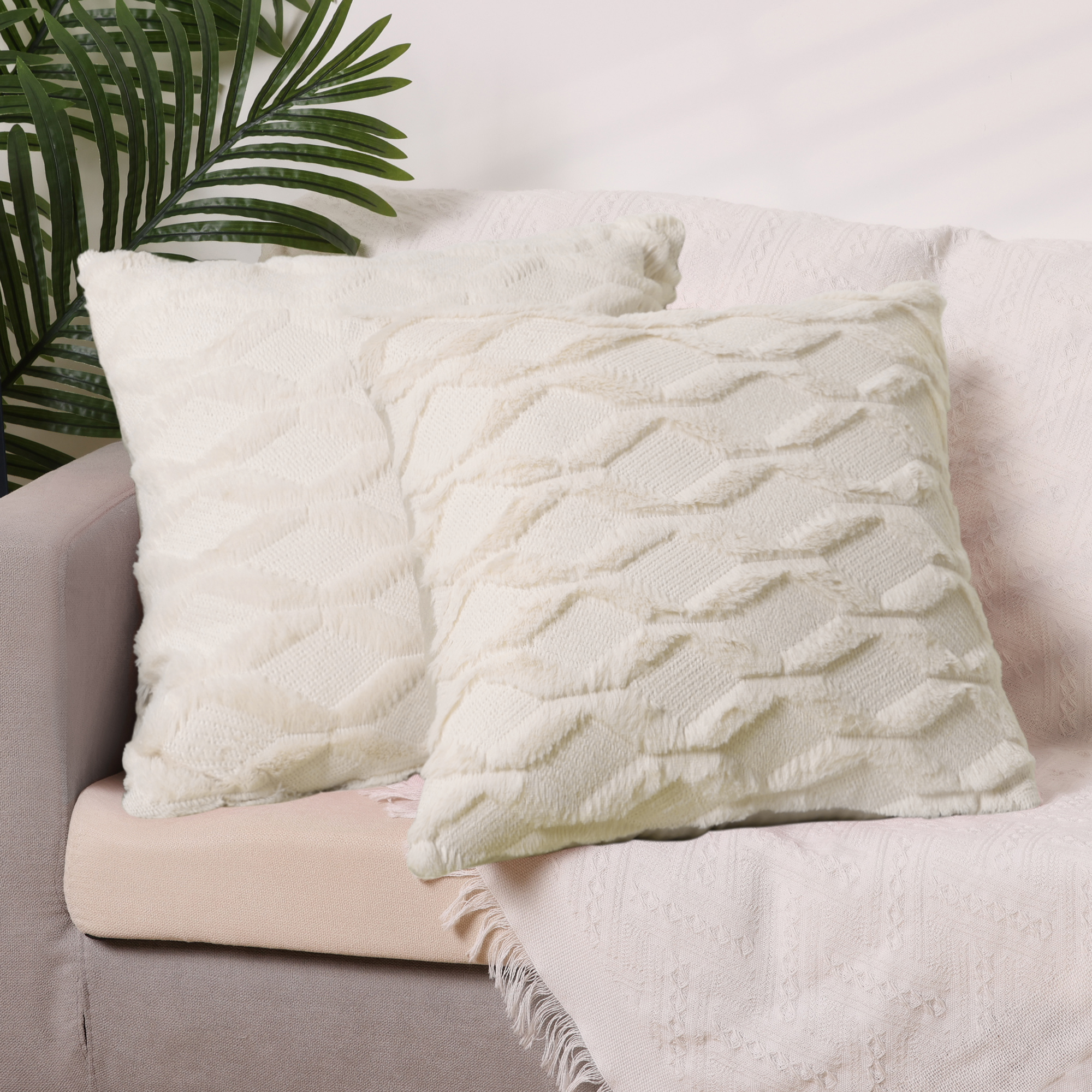 Unique Bargains 4 Pcs Solid Soft Short Plush Pillow Covers Home Decor Apricot 12" x 20"/18" x 18"
