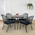 thumbnail image 5 of SOCIALCOMFY 5-Piece Outdoor Patio Dining Set, All-Weather Cast Aluminum Patio Table Set, Include 4 Cushioned Chairs and a 35.4 inch Round Table w/Umbrella Hole for Balcony Garden Backyard, Navy Blue, 5 of 7