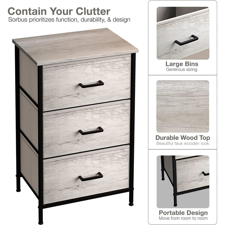 Sorbus 3 Drawers Chest Nightstand Rustic Wood