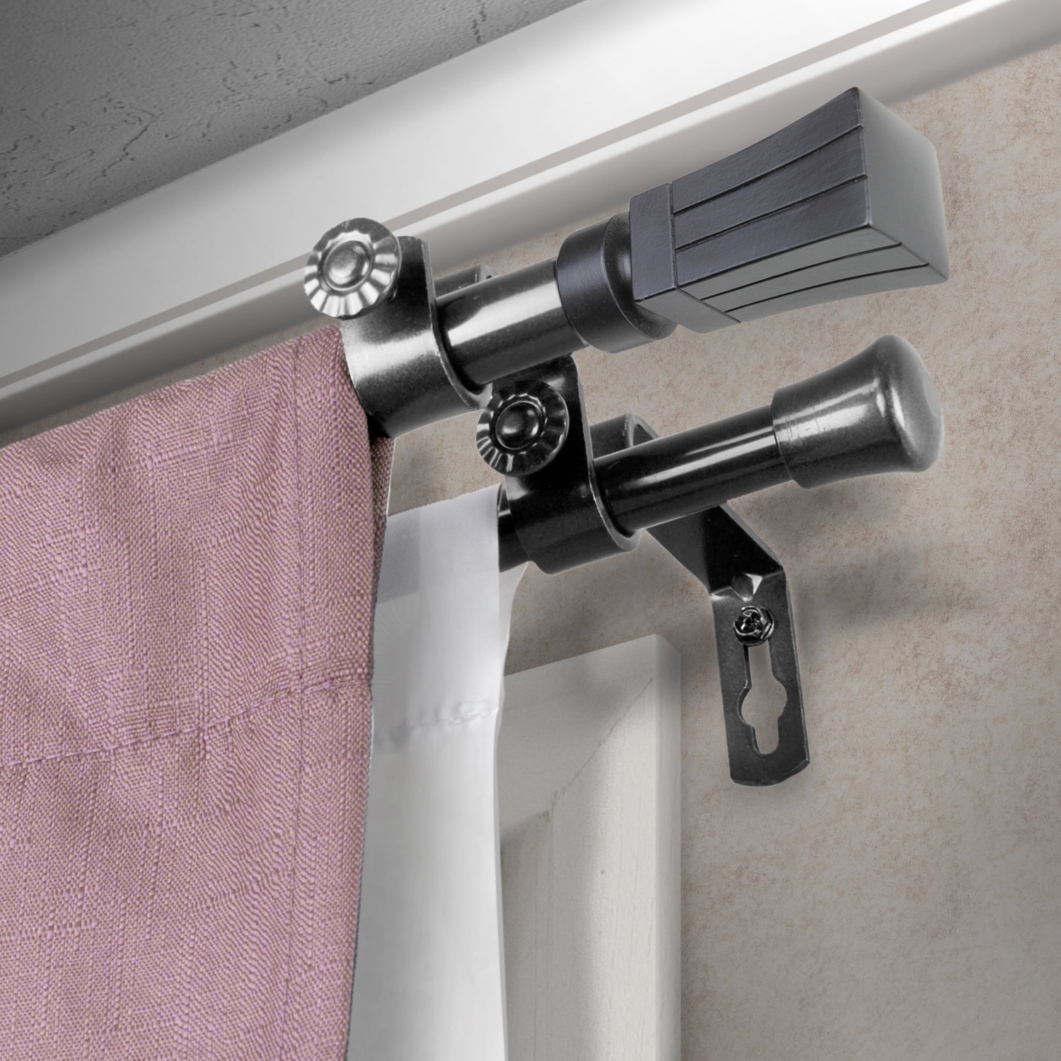 Central Design Products Steel 0.62" Modern Double Curtain Rod, Black