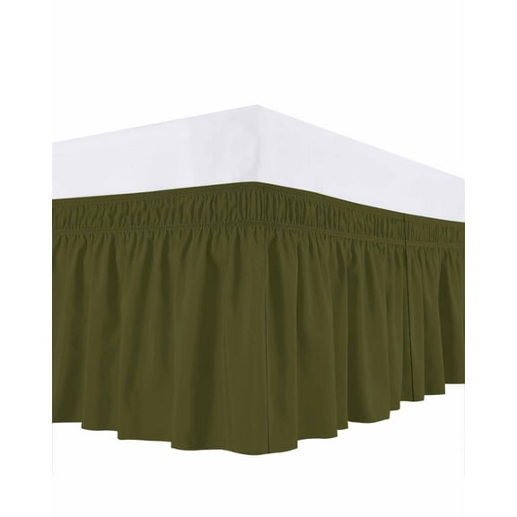 Olive Green Bed Skirt Queen Size 16" Drop Solid Color Ruffled Wrap Around Bed Skirts Adjustable Elastic Bedskirt Dust Ruffle for Queen Size Bed