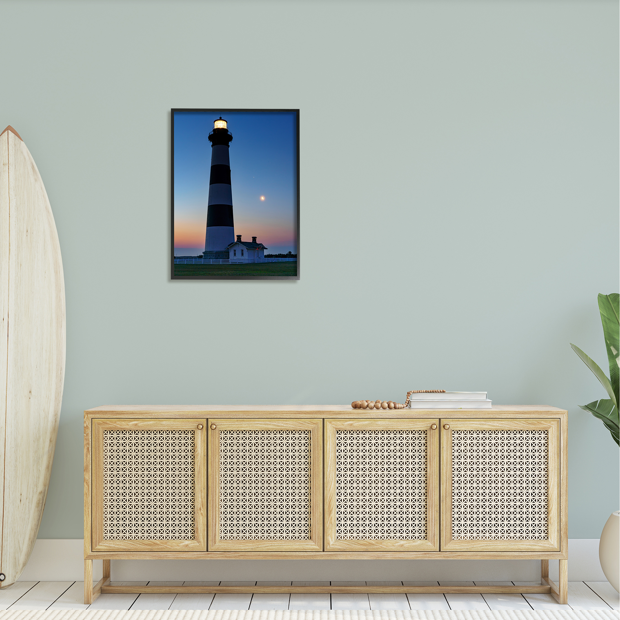 Stupell Blue Moonlit Lighthouse Coast Landscape Photography Black Framed Art Print Wall Art