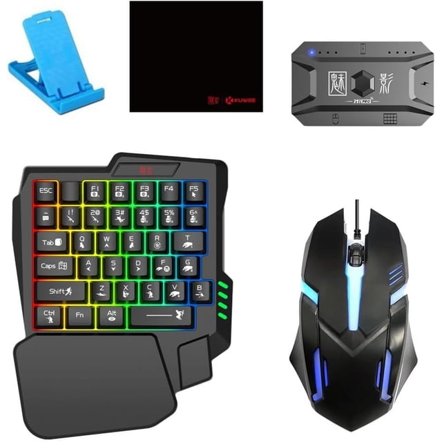 M1 Pro Keyboard and Converter Portable Mobile Gaming Keyboard and Adapter BT5.0 Connection Support Android iOS System with 25 Keys Single Handed Keyboard, Mobile Phone Holder,