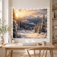 thumbnail image 5 of Snowy Mountain Valley with Pine Forest at Sunset, Serene Rustic Style for Nature Lovers, Winter Landscape Art, Christmas Gift, Tapestry Wall Hanging for Bedroom and Living Room, 5 of 7