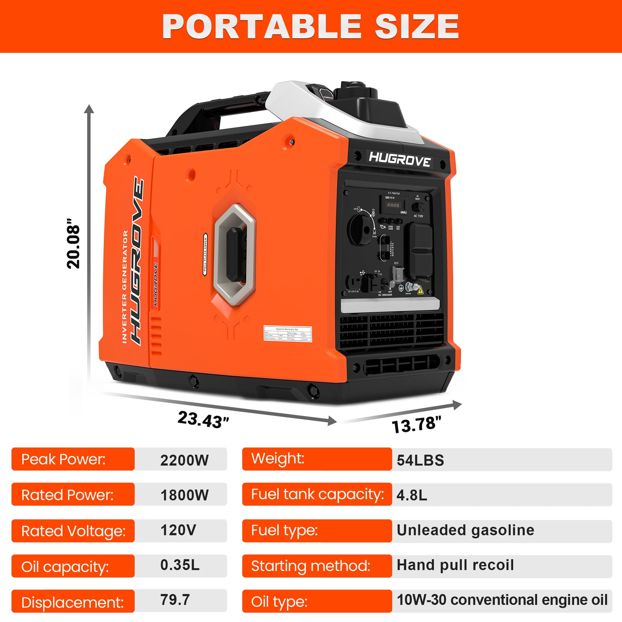 Inverter Generator for Home Use, 2200W Portable Generator 22''L Small Size, Super Quiet Gas Generator for RV Camping