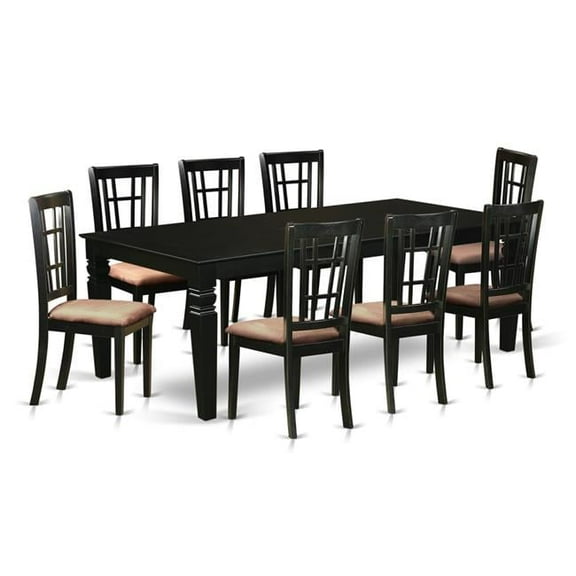 Dining Room Set with a Single Logan Table & Eight Microfiber Upholstery Chairs, Luxurious Black - 9 Piece