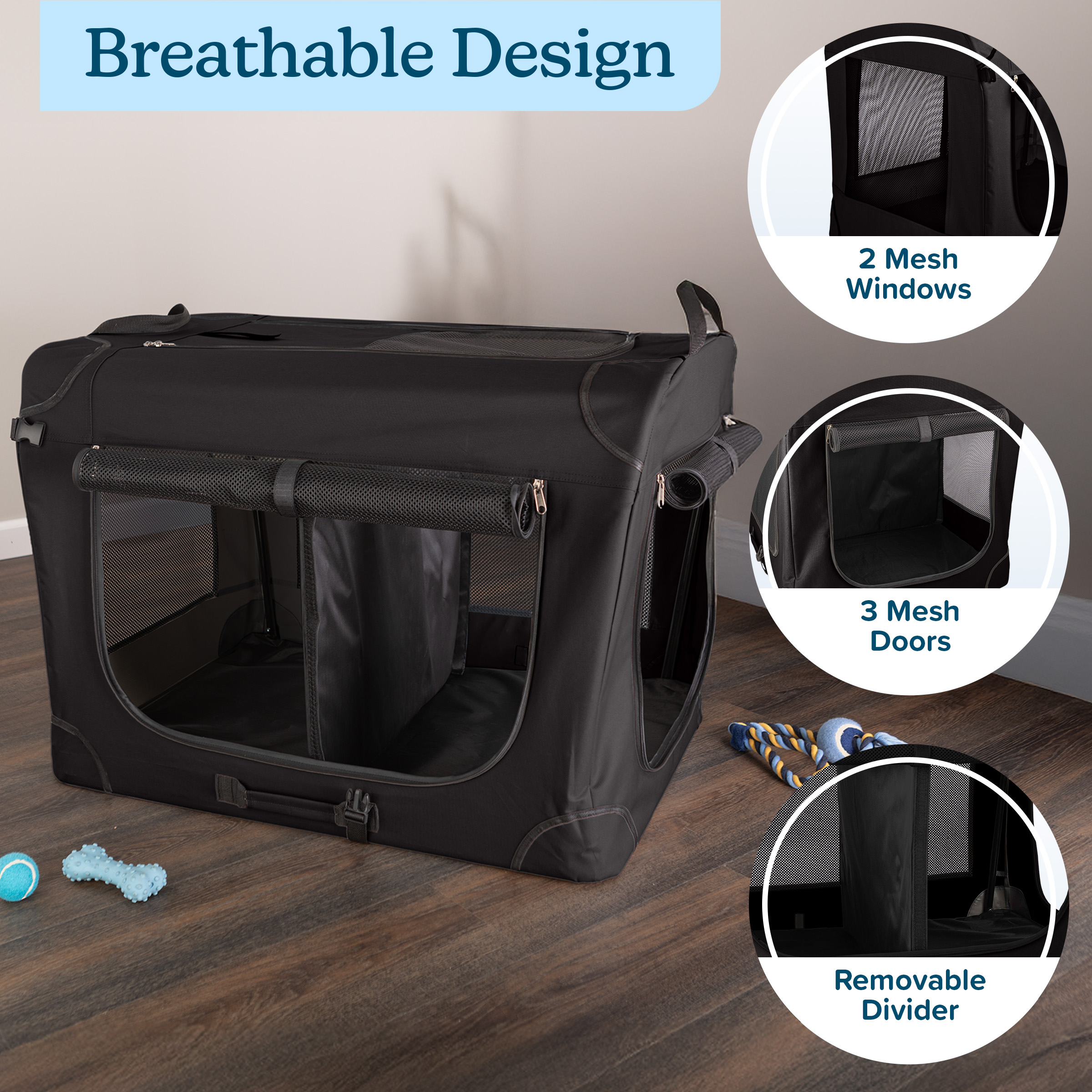 PETMAKER Soft Dog Crate with Divider Panel - Collapsible Dog Crate for Medium Dogs (Black)