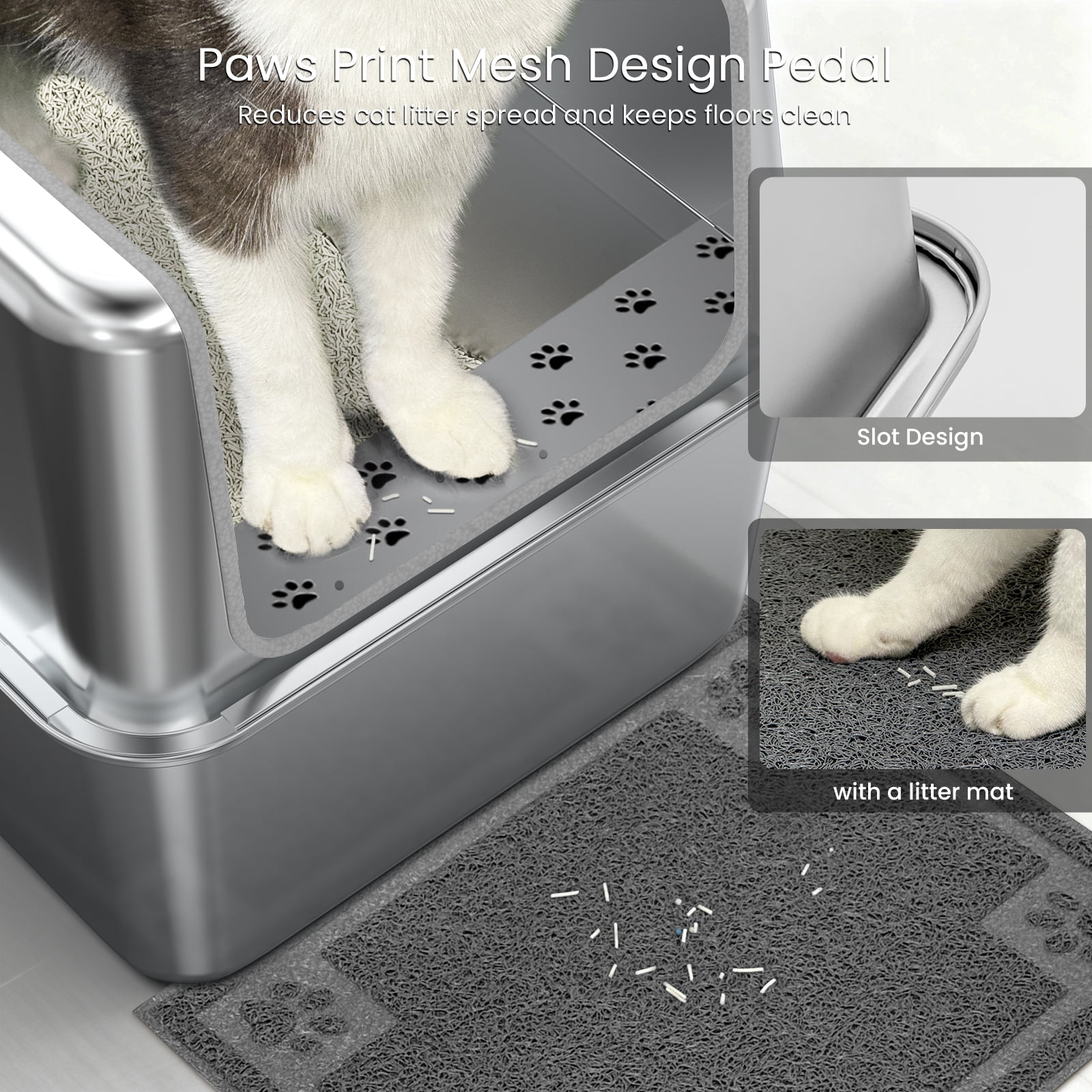 Ptlom Stainless Steel Litter Box with Lid Metal Litter Box Extra Large Cat Litter Pan 23.4" X 15.5" X 15.7"