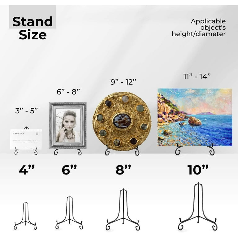  TR-LIFE 4 Pack 10 Inch Large Plate Stands for Display - Gold,  Metal Picture Frame Holder Stand + Small Easels for Decorative Plate,  Platter, Book, Plaques, Photo, Tabletop Art : Home & Kitchen