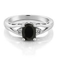 thumbnail image 3 of Gem Stone King 925 Sterling Silver Black Onyx and White Diamond 3 Stone Engagement Ring for Women | 1.32 Cttw | Oval 8X6MM | Round 2MM | Gemstone December Birthstone | Size 6, 3 of 5