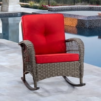 MeetLeisure Patio Wicker Outdoor Lounge Rocking Chair with Cushion, Red