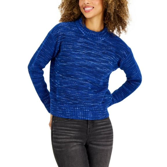 Style & Co Petite Space Dye Crewneck Pullover Sweater Lazulite PS