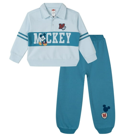 Disney Mickey Mouse Fleece Polo Shirt and Jogger Pants Outfit Set Newborn to Little Kid