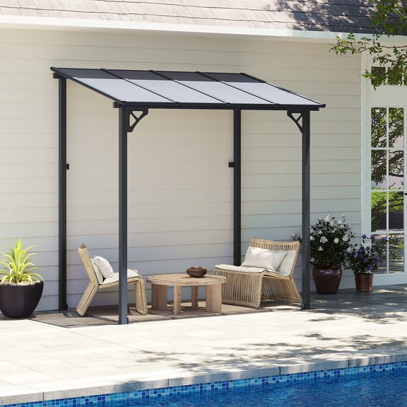 BaPiPro 8'x5' Hardtop Gazebo with Aluminum Frame & Polycarbonate Panel, Wall Mounted Gazebos Pergola, Outdoor Patio Grill Gazebo for Backyard, Garden, Deck