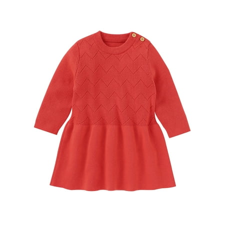 

Canis Newborn Baby Girl s Long Sleeve Button Knitted Sweater Dress One-piece